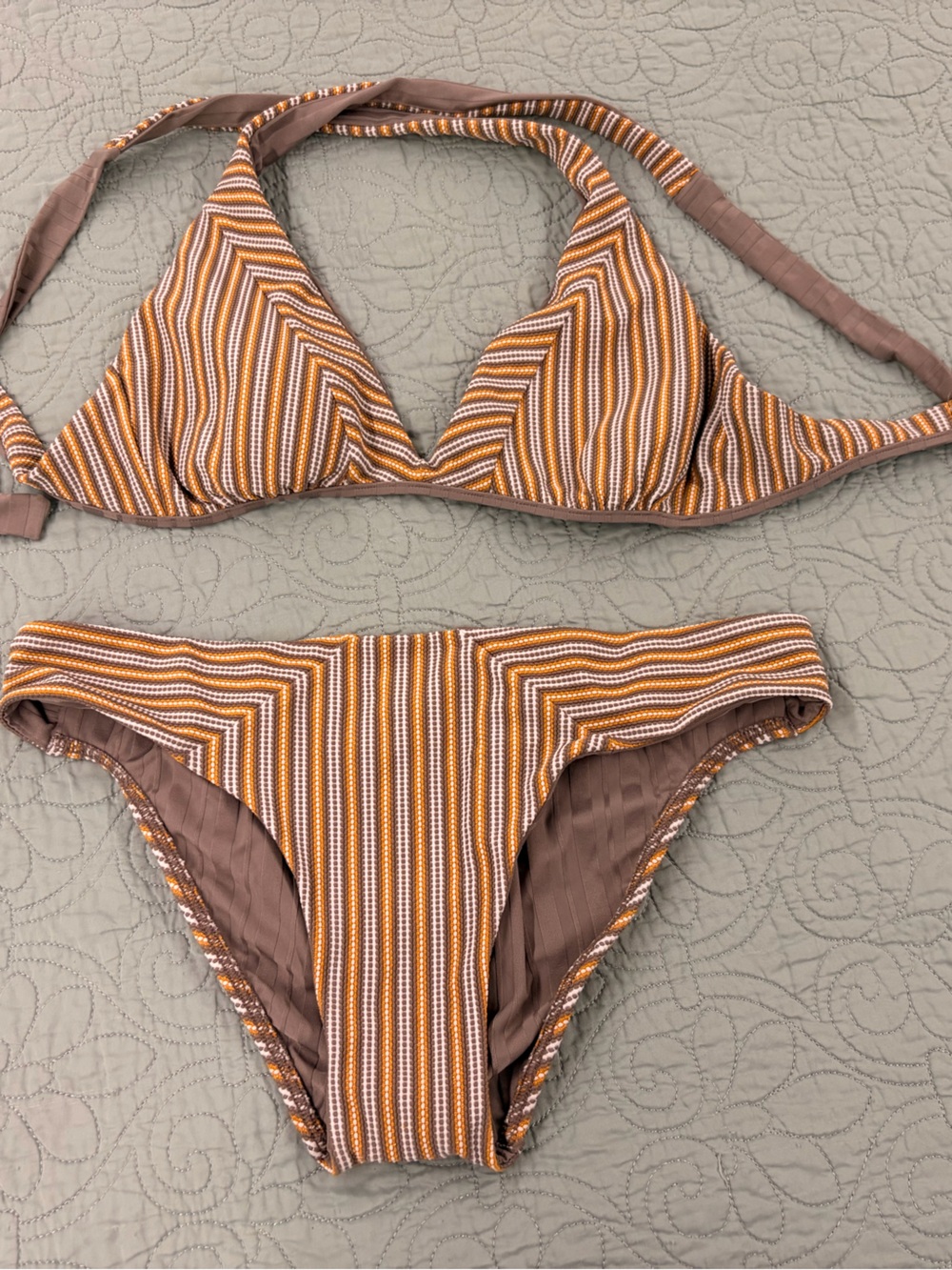 Luli Fama reversible Grey and Striped Triangle Bikini